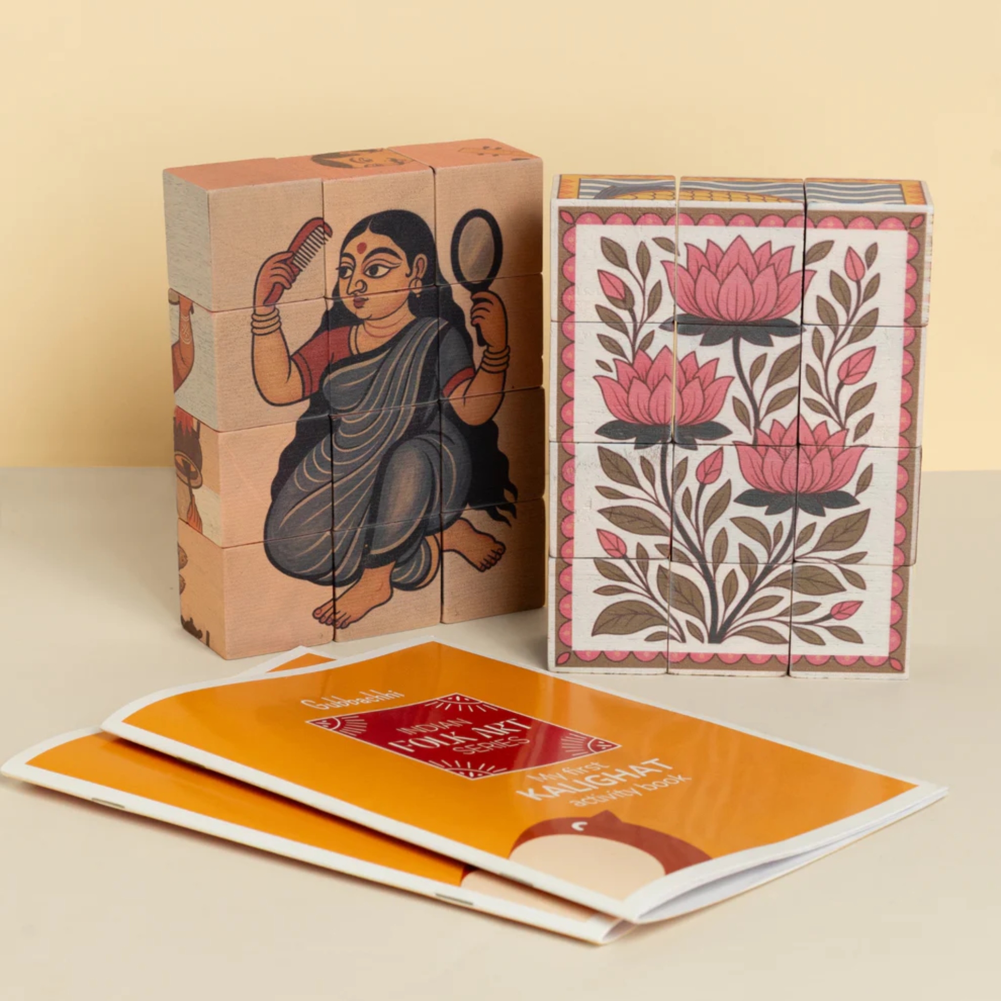 MADHUBANI & KALIGHAT 2 Wooden 5-in-1 Puzzle Sets (24 Blocks)